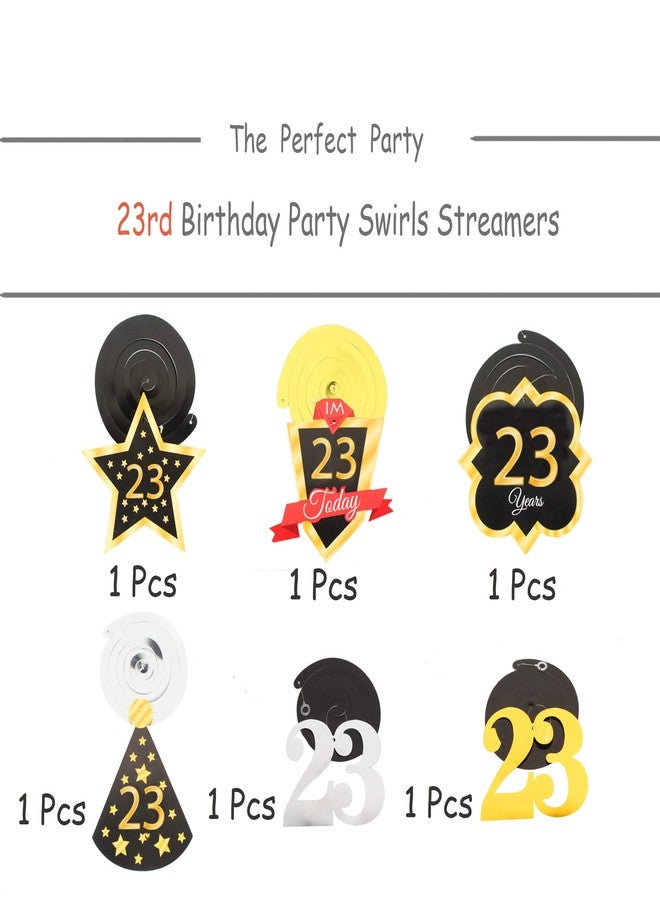 LINGTEER Happy 23rd Birthday Decorations - 12Pcs Birthday Black & Gold Swirls Streamer Set,Cheers to 23 Years Old Bday Party Decorations Gift Sign. - Image 3